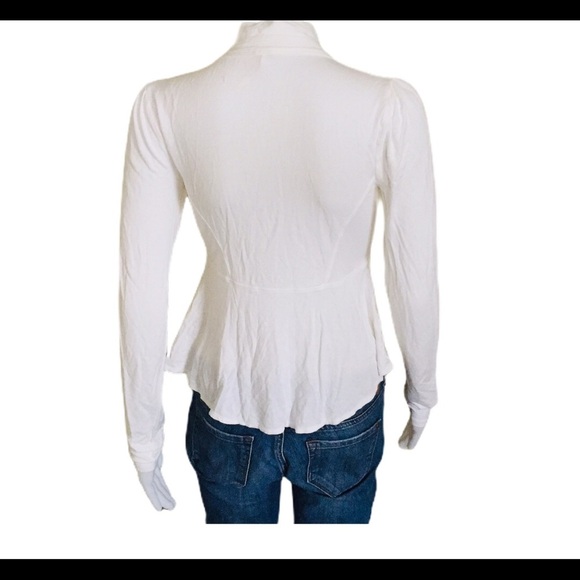 FREE PEOPLE Lois Tie Front Long Sleeve Blouse With V Cut Ivory White Size Small - Picture 4 of 11